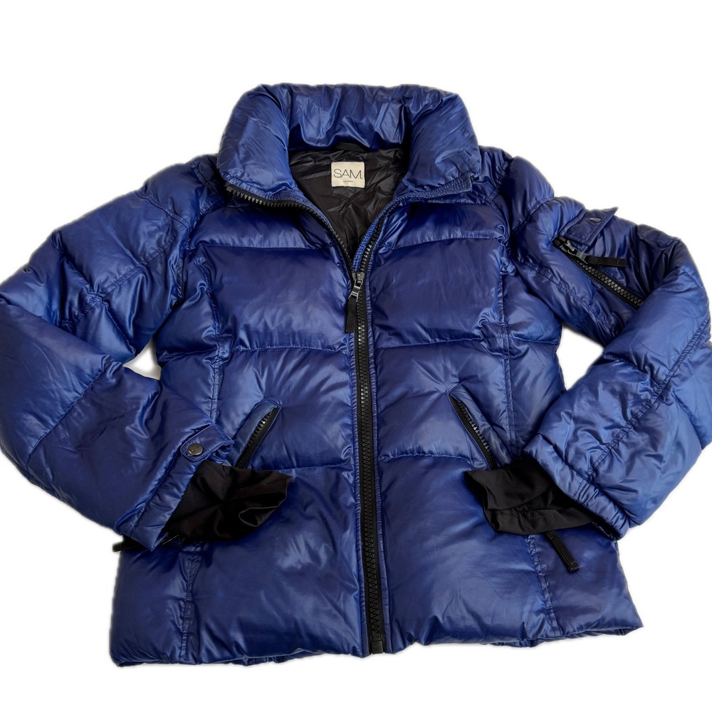 SAM Jacket Women XL Blue Freestyle Puffer Goose Down Quilted‎ Shiny Winter
